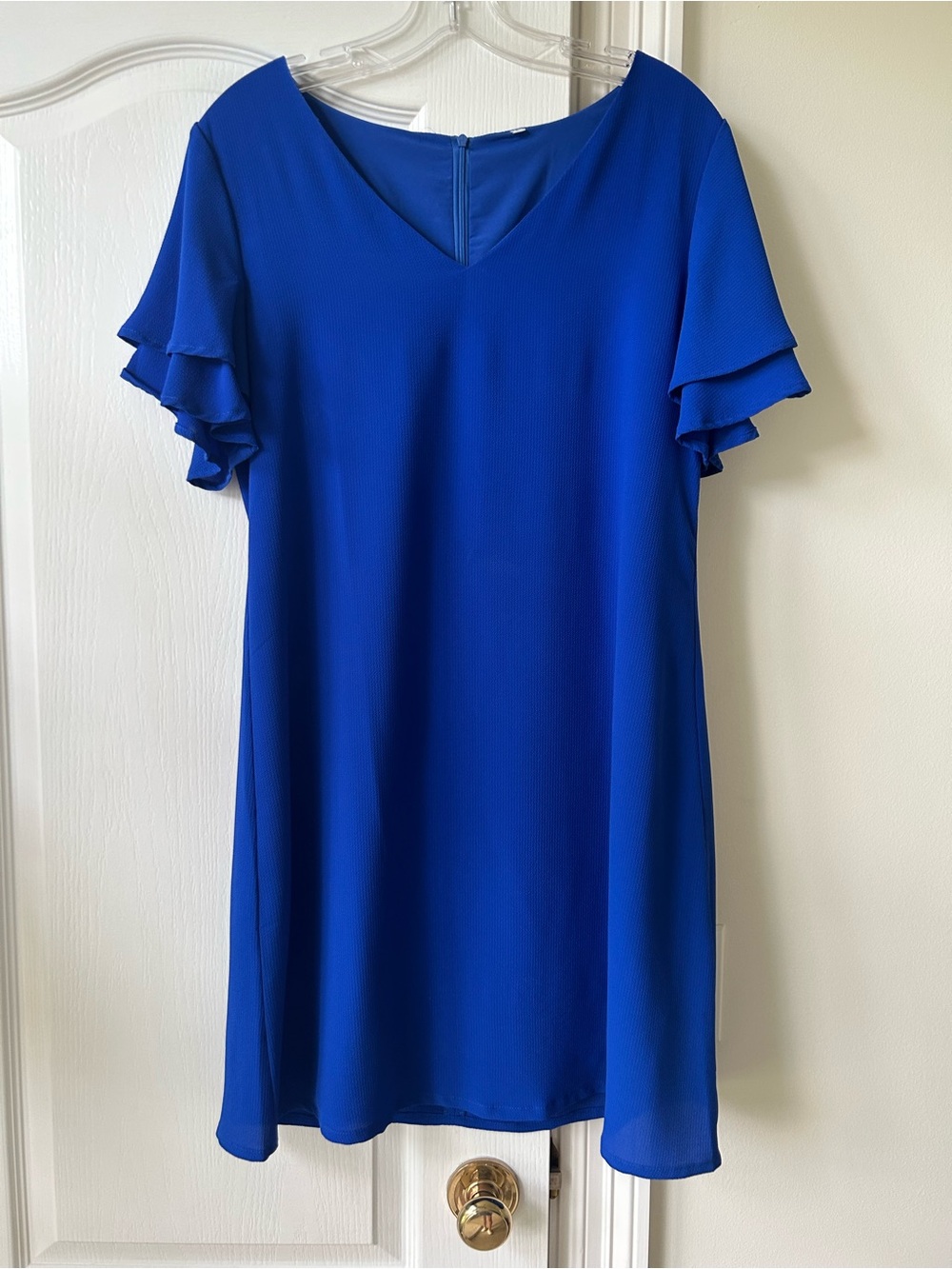 Women's Royal Blue V-Neck Ruffle Sleeve Dress